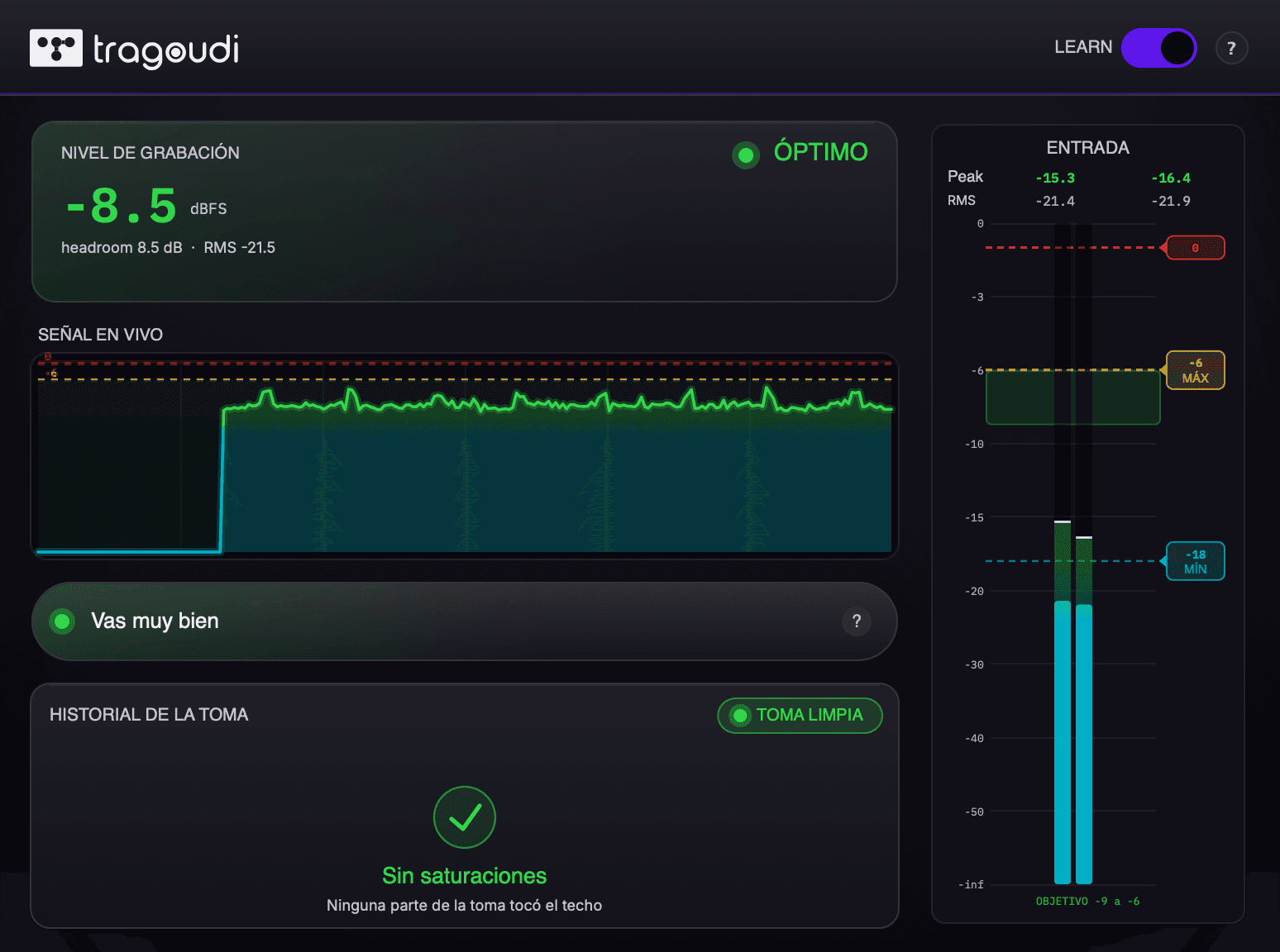 La interfaz de Tragoudi Recording Meter